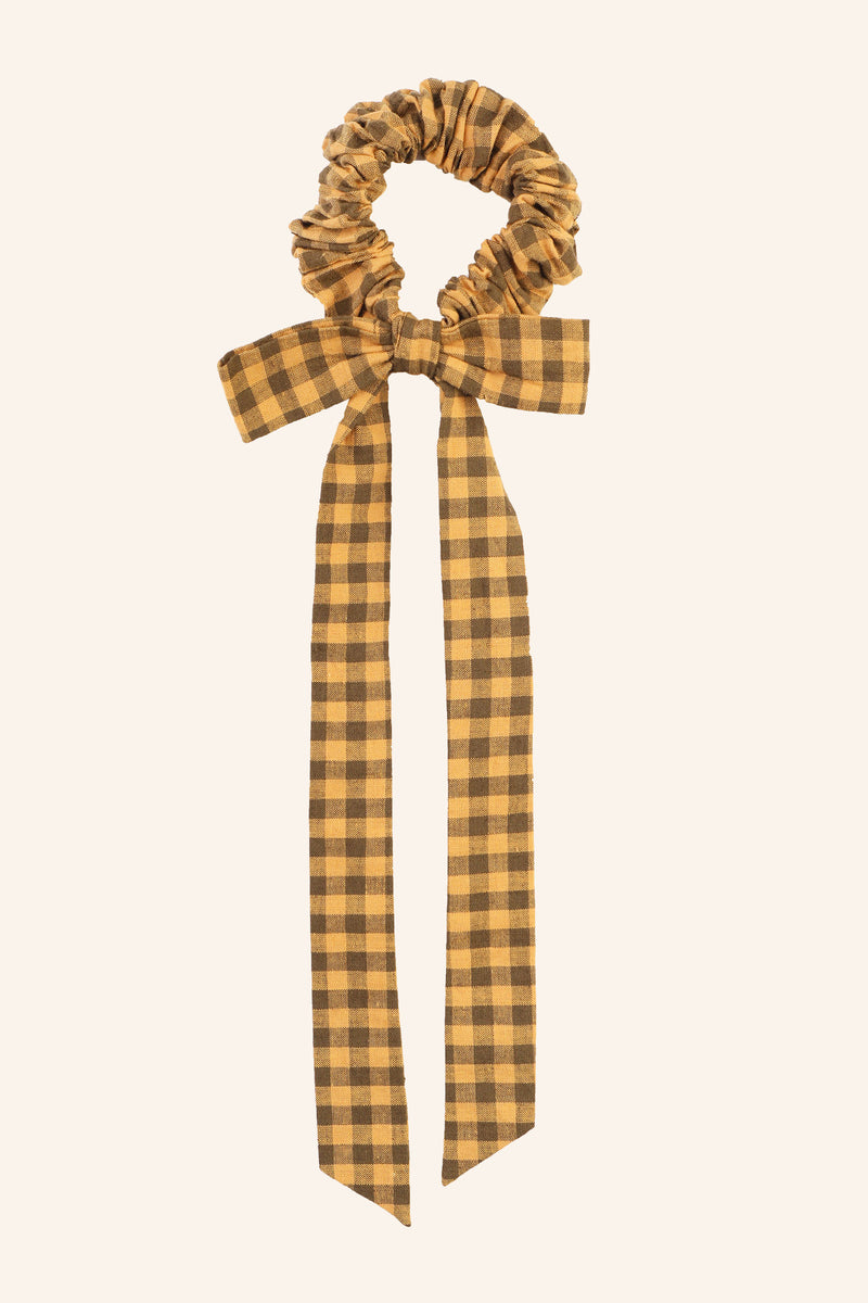 Long Bow Scrunchie Toffee Gingham