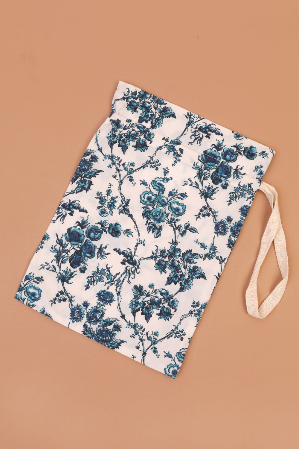 Large Drawstring Bag Blue Floral